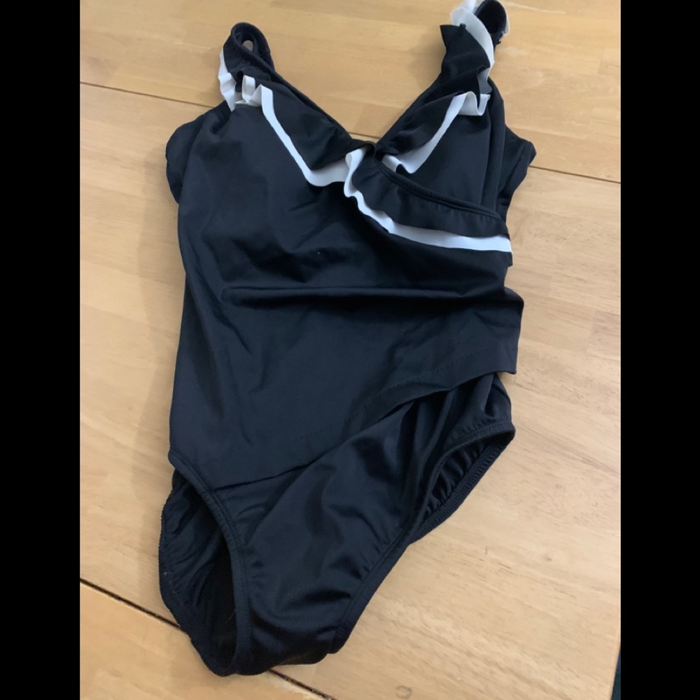 Black & white ruffle one piece